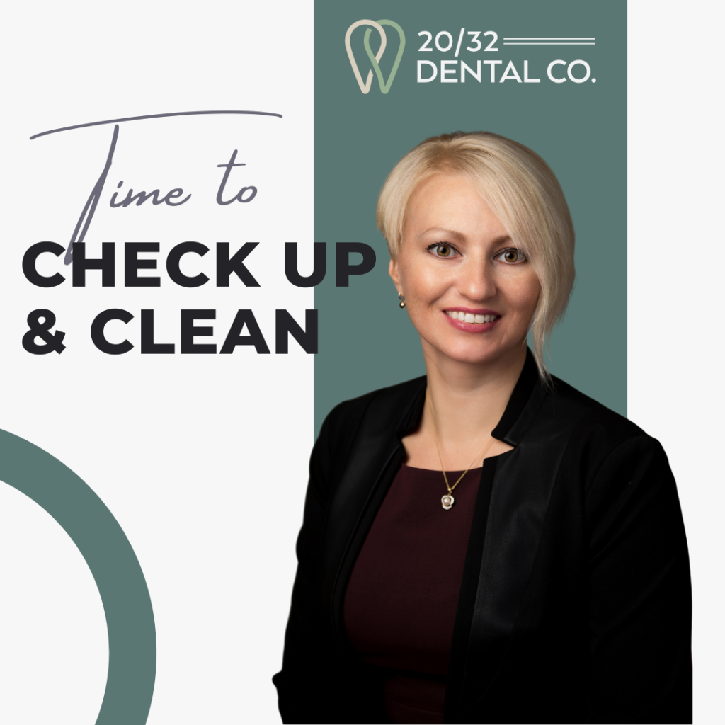 Dr. Anna de la Fuente saying "time to check up & clean"